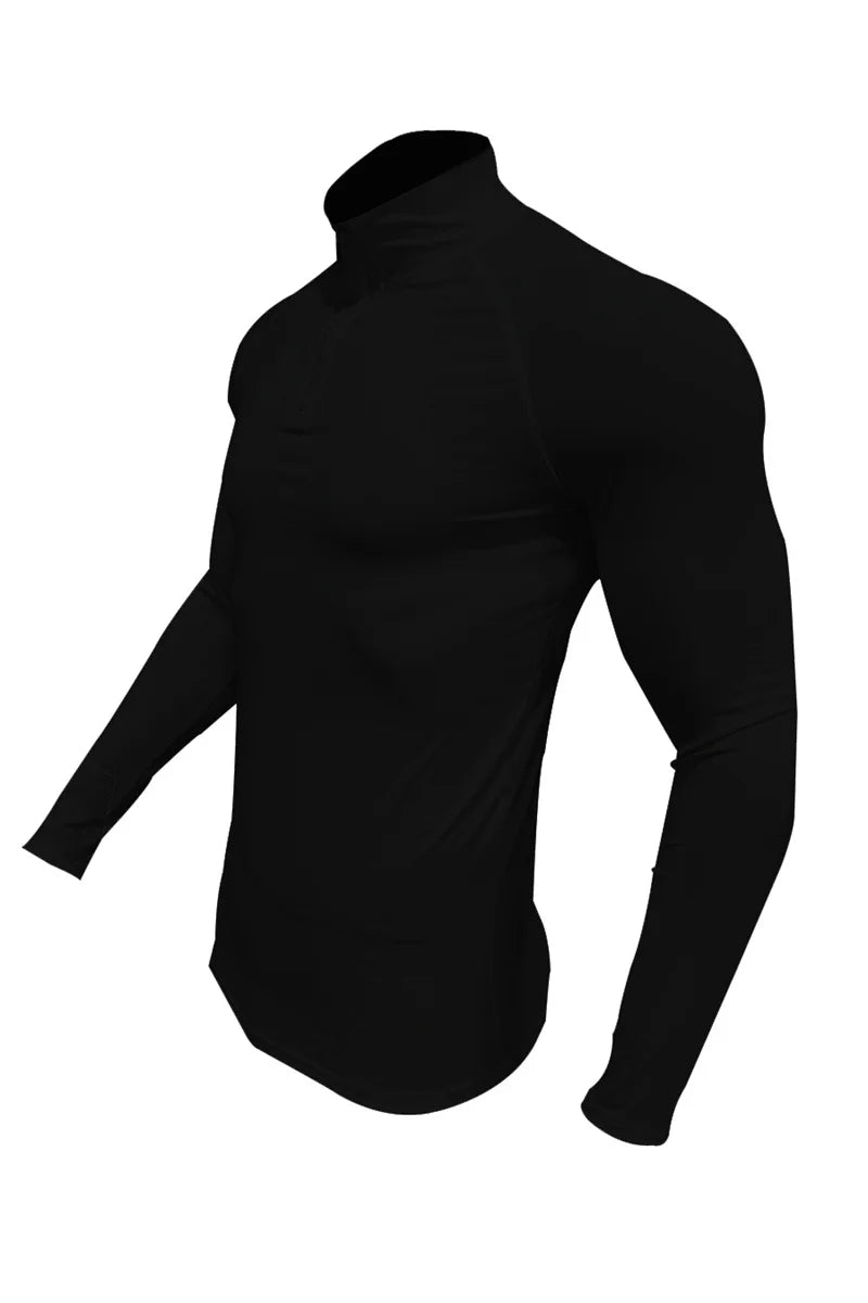 メンズ フィットネス コンプレッションTシャツ ハーフジップ ハイネック 長袖 スポーツ ジム ランニング タイト