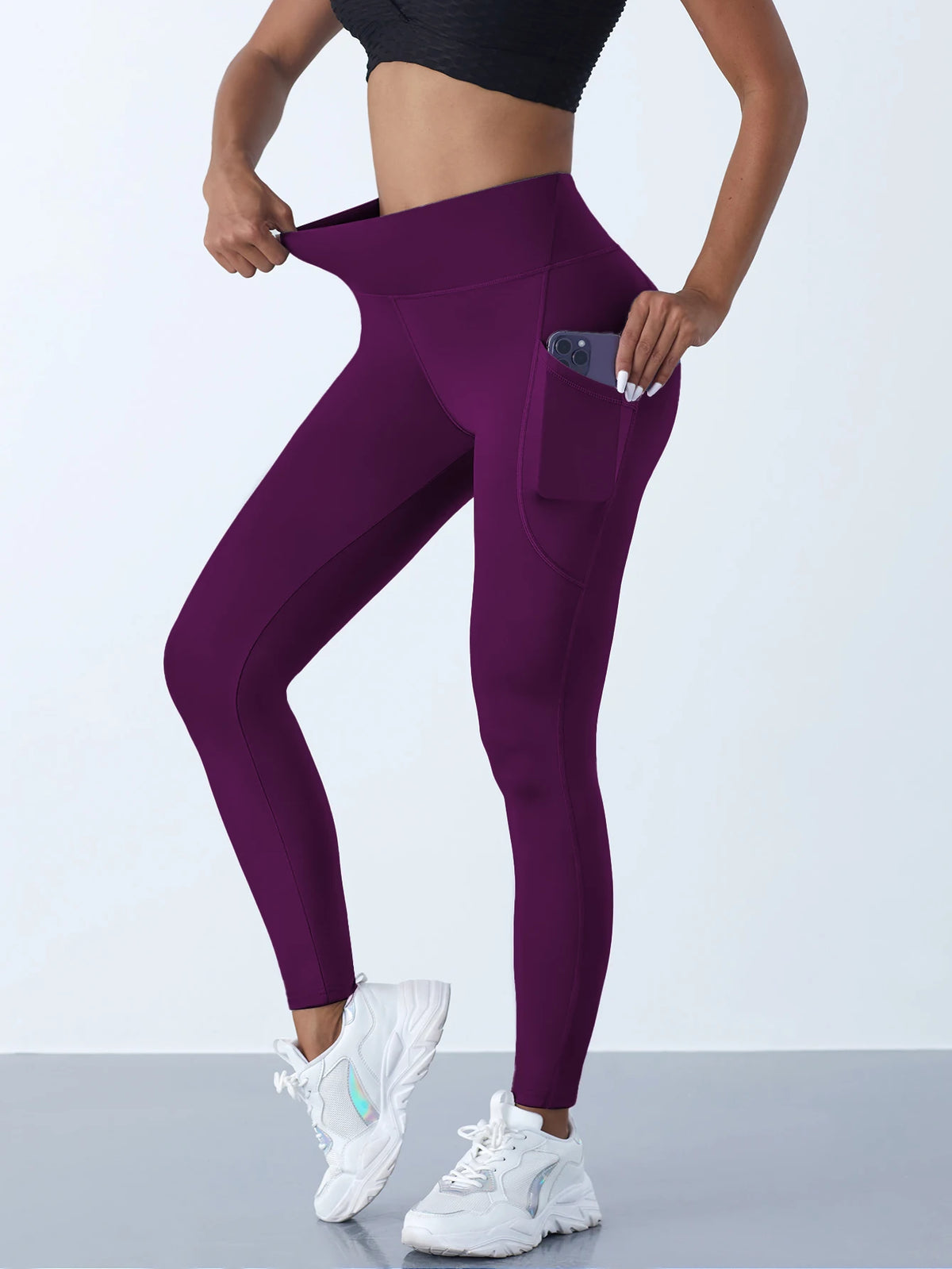 レディース ハイウエスト レギンス ストレッチ ヨガパンツ ポケット付き ヒップアップ フィットネス ランニング スポーツウェア 無地