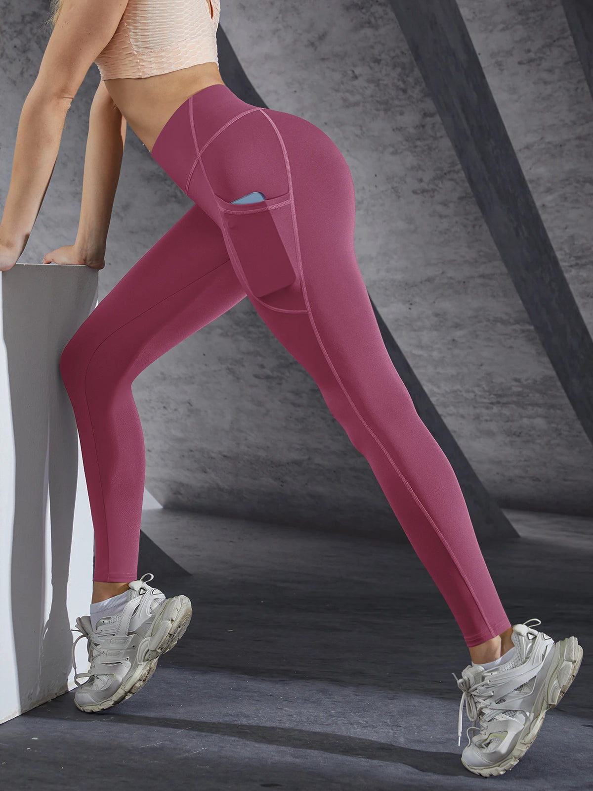 レディース ハイウエスト レギンス ストレッチ ヨガパンツ ポケット付き ヒップアップ フィットネス ランニング スポーツウェア 無地