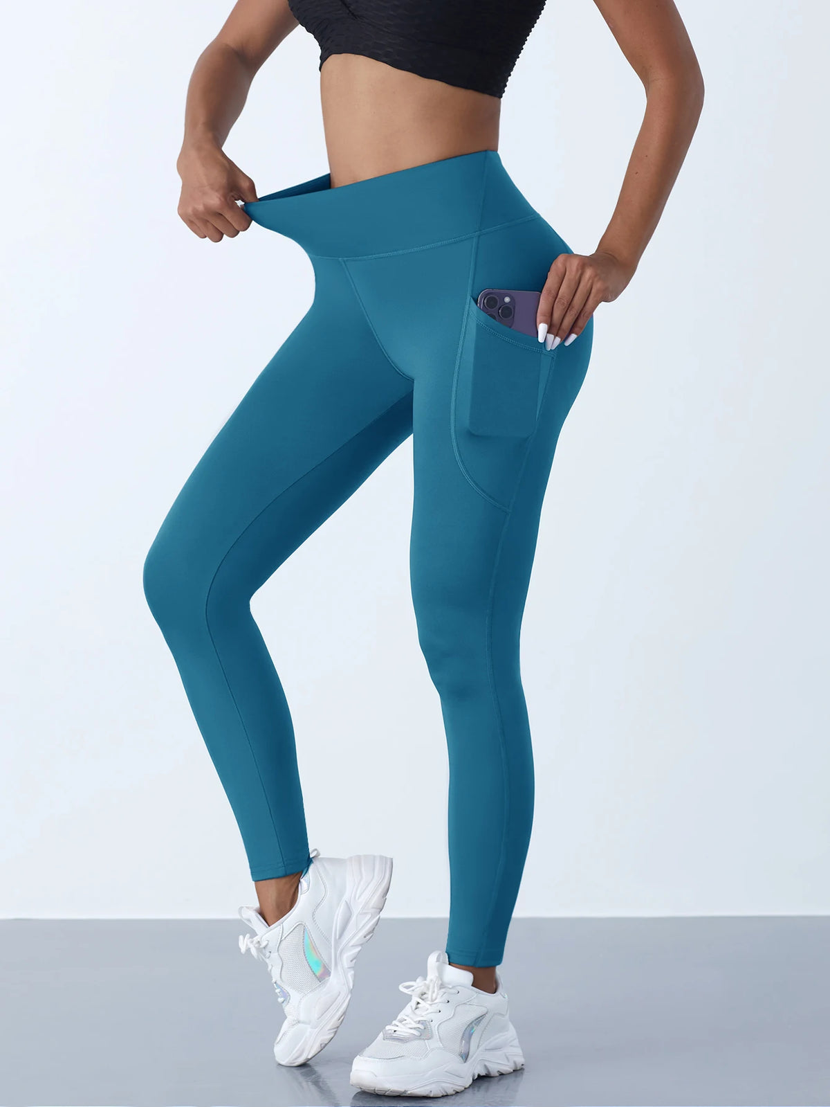 レディース ハイウエスト レギンス ストレッチ ヨガパンツ ポケット付き ヒップアップ フィットネス ランニング スポーツウェア 無地